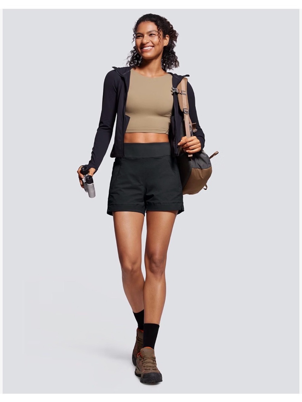 CRZ YOGA Black Hiking Shorts with High Waist